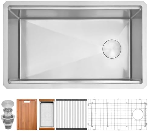 32" X 18" Undermount Kitchen Sink Offset Drain with Workstation by Lonsince