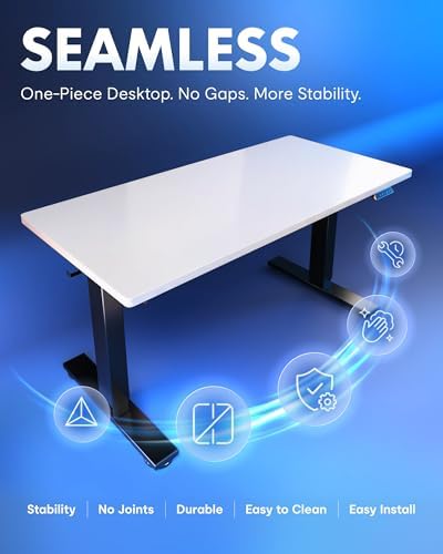 FLEXISPOT EN1 One-Piece Standing Desk, Electric Adjustable with 4 Memory Presets, 176 LBS Capacity, Stable & Quiet, Seamless Desktop for Home Office & Dual Monitors, 55"x28" White - Image 4