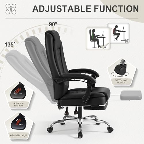 Homall Executive Home Office Chair with Lumbar Support,400lbs Adjustable Ergonomic High Back Office Chair Reclining Managerial Chair for Home Office (Black) - Image 7