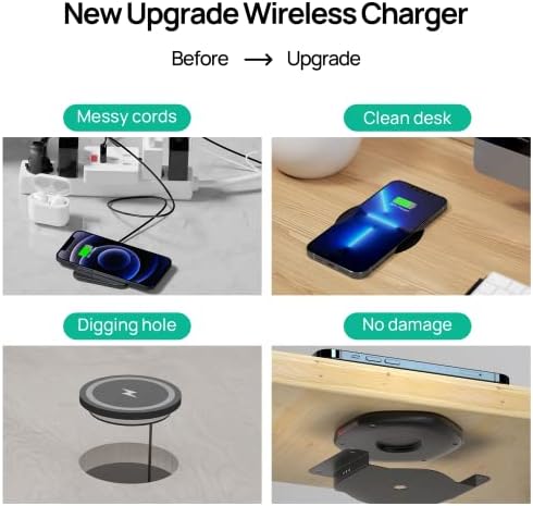 KPON Invisible Wireless Charger,30mm Under Desk Charger Mat, Furniture Table Nightstand Desktop Charging Station for iPhone17/16/15/14/13/12/Samsung/LG/Google Pixel Desk Essentials(with QC Adapter) - Image 3