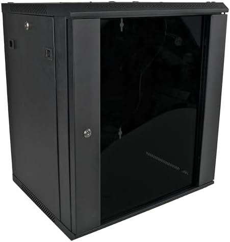 Pearington 12U Server Rack Enclosure with Glass Door, Cooling Fan, Locks, & Removable Side Panels - 12U Wall Mount Network Cabinet by Pearington