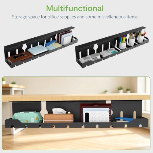 KEEGH Under Desk Cable Management Tray 32 in, Metal Cable Holder, Black - Image 4
