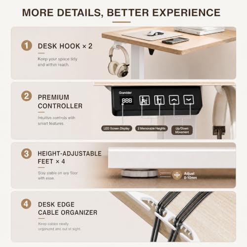 Grandder 63x32 Electric Standing Desk, Curved Oak Desktop - Image 7