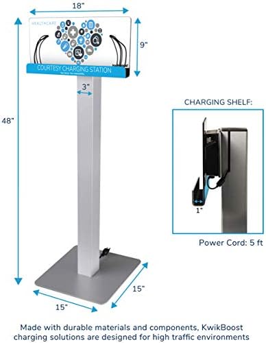 KwikBoost® Phone Charging Station Floor Stand, Healthcare Charging Kiosk with Lightning and USB-C Cables for Waiting Rooms Clinics Offices - Image 5