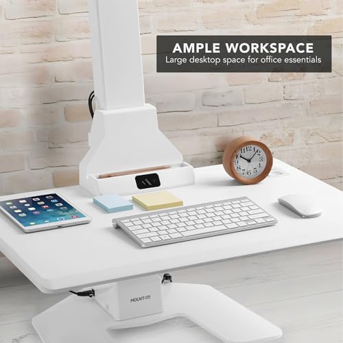 Mount-It! Electric Standing Desk Converter, Adjustable Tabletop Sit Stand Desk Riser with Single Monitor Mount for Monitors up to 32", Freestanding 28" Wide Platform Rises up to 20.75" White - Image 5