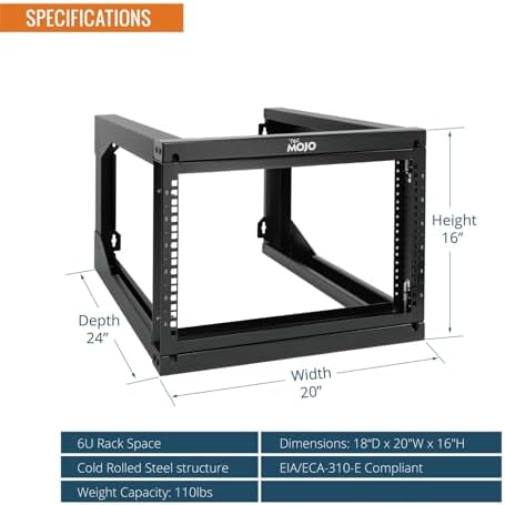 Tecmojo 6U Wall Mount Server Rack Swing Gate, Wall Mount Rack for 19in Computer/AV/Data/IT/Media Equipment, Open Frame Server Rack with 24in Depth, Square&Tapped Holes - Image 2