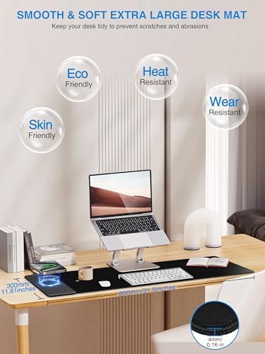 TopMade Wireless Charging Mouse Pad, 31.5"x11.81" XXL Large Desk Mat, Black - Image 3