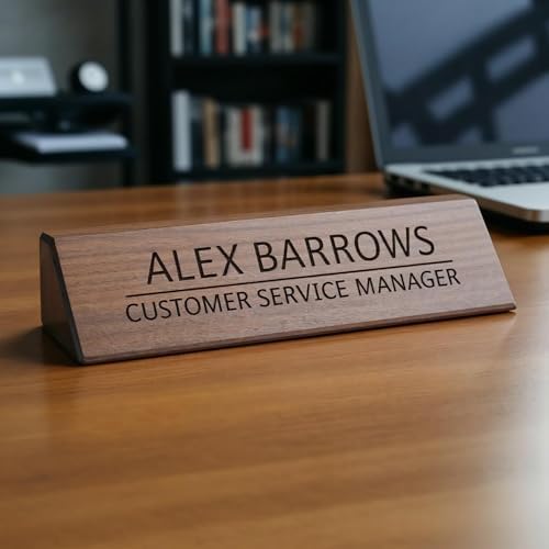 Custom Engraved Wooden Desk Name Plate, Personalized Office Desk Name Sign with Name & Title, Walnut or Red Alder Name Wedge for Desk, Business, Teacher, Doctor, Lawyer, Corporate Office Gift - Image 7