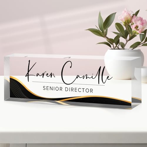 Custom Office Name Plate for Desk - Name Plate Personalized Gifts for Coworkers, Boss, Teacher, Social Worker - Acrylic Office Desk Decor for Women Men - Employee Appreciation Gifts (gold black) - Image 6
