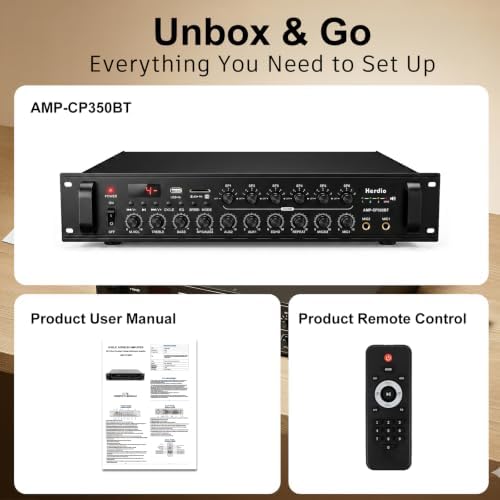 Herdio 350W 6-Zone 70V Commercial Bluetooth Amplifier, USB/SD/RCA/Mic/FM/Optical Inputs for Restaurants/Offices| Compatible with 4-16Ω Speakers - Image 7