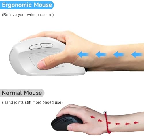 memzuoix Ergonomic Wireless Mouse, 2.4G Optical Cordless, 800/1200/1600 DPI, Vertical Computer Mouse for Laptop, Mac, PC, Desktop (Right Hand, Large) - White - Image 3