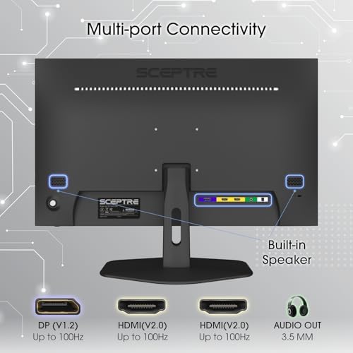 Sceptre 27-Inch Gaming Monitor, FHD 1080p, 100Hz, 1ms, DisplayPort, HDMI x2, 100% sRGB, AMD FreeSync, Built-in Speakers, Eye Care, Frameless, Machine Black (E275W-FW100T Series, 2026) - Image 2
