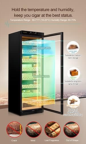 Cigar Climate Control Cabinet, Raching MON3800 Cigar Humidor Cabinet with Ammonia Removal, 370L Wood Frame Cabinet for Cigar Storing&Aging - Black - Image 6