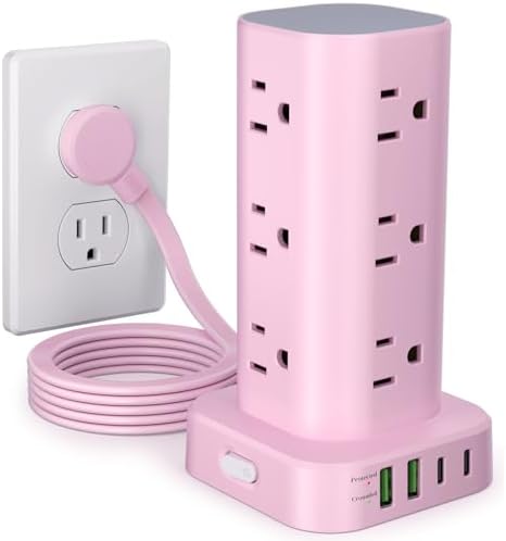 6FT Power Strip Tower Surge Protector, 12 Wide Spaced Outlets, 4 USB by Unknown