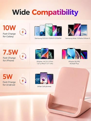 Wireless Charger YUWISS Wireless Charging Stand Cordless Charger 10/7.5/5W Compatible with iPhone 14 13 12/12 /11Pro Max/XR/XS Max/XS/X/8/8Plus Galaxy S22/S21/S9/S9+/S8/S8+ Note (Rose Gold) - Image 3
