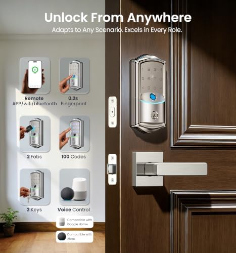 Veise VE027 WiFi Smart Lock Fingerprint Keyless Entry Deadbolt Satin Nickel - Image 3