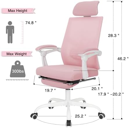 Qulomvs Mesh Ergonomic Office Chair with Footrest Home Office Desk Chair with Headrest and Backrest Adjustable Computer Executive Desk Chair with Wheels 360 Swivel Task Chair - Image 2