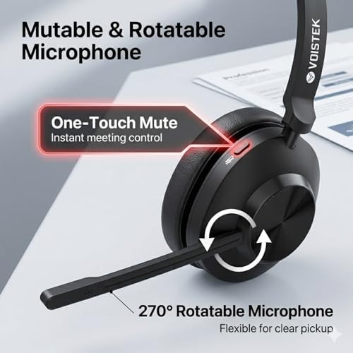 Voistek Wireless Headset with Mic for Work, Mono Bluetooth Computer Headset with USB Dongle, Noise Cancelling Mic, Mute Button, Wireless Business Headset for Zoom, Teams, Call Center, Home Office - Image 4