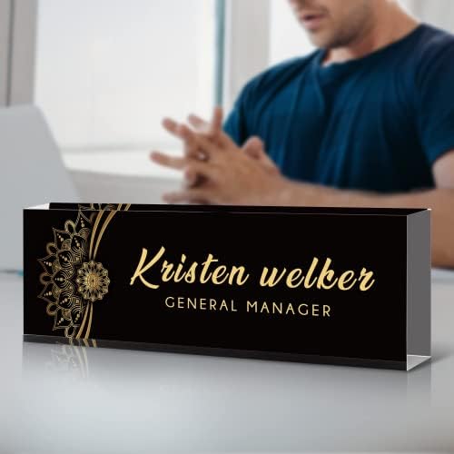 SalaGraphics Desk Name Plate Personalized, Custom for Desk, Office Decor Women Men, Acrylic Accessories, Gifts Coworkers Boss Teacher, Employee Appreciation (Black Flower), 8''(L)x2.5(W) - Image 2