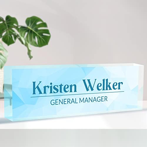 Personalized Desk Name Plate, Custom Acrylic Glass Name Plates for Desks, Office Desk Decor Nameplate, Desk Accessories, Teacher Boss Coworkers Employee Appreciation Gift (Modern Blue) by Custom