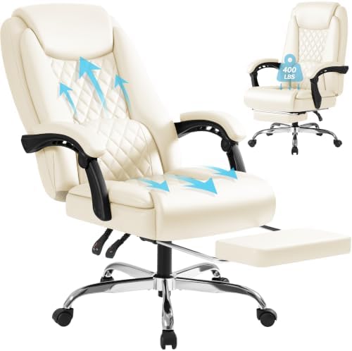 Homall Executive Home Office Chair with Lumbar Support,400lbs Adjustable Ergonomic High Back Office Chair Reclining Managerial Chair for Home Office (Beige) by Homall