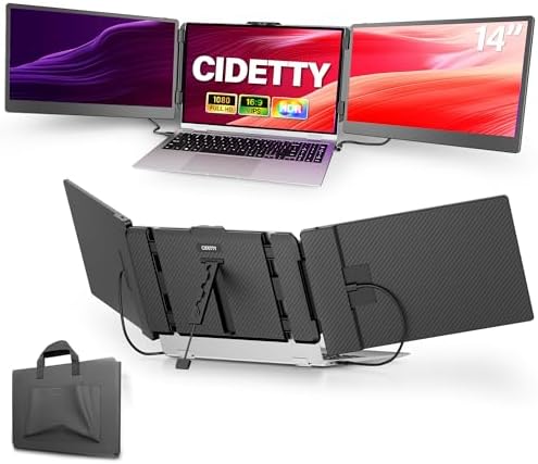 CIDETTY Laptop Screen Extender, 14'' FHD 1080P IPS Ultra-Thin Dual/Triple Monitor Display, HDMI/USB-C Plug-Play Portable Monitor for Laptop, Built-in Speakers(Mac, Win, Android) by CIDETTYElectronics