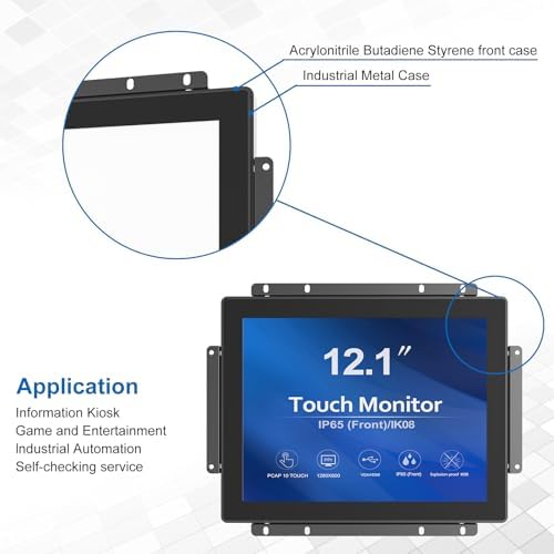 GreenTouch 12.1 Inch 1000 Nits High Brightness Display Capacitive Touchscreen Open Frame LCD Touch Screen Monitor - Front IP65 and IK08-1024 x 768 - Black - Image 5