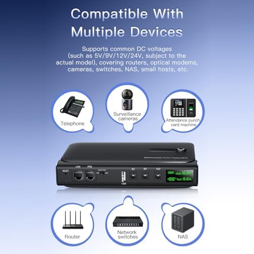Jectse 36W UPS Uninterruptible Power Supply, Lithium Battery Backup with LED Display Multi Voltage Interfaces, for Routers Cameras Small Electronics Continuous Power (US Plug 110V) - Image 7
