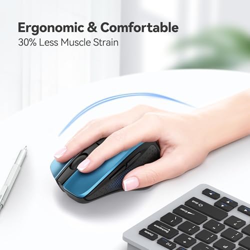TECKNET Wireless Mouse, 2.4G Ergonomic Computer Mouse, 2600 DPI, Azure - Image 3