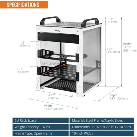 Tecmojo 6U Network Rack, 10 inch Mini Server Rack with 2 Side Translucent Panels & 2 Top Handles, 7.87 inch Deep, for 10 inch IT Equipment & A/V Devices, White (Pack of 2) - Image 2
