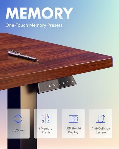 FLEXISPOT EN1 One-Piece Standing Desk, Electric Adjustable with 4 Memory Presets, 176 LBS Capacity, Stable & Quiet, Seamless Desktop for Home Office & Dual Monitors, 48"x24" Mahogany - Image 6