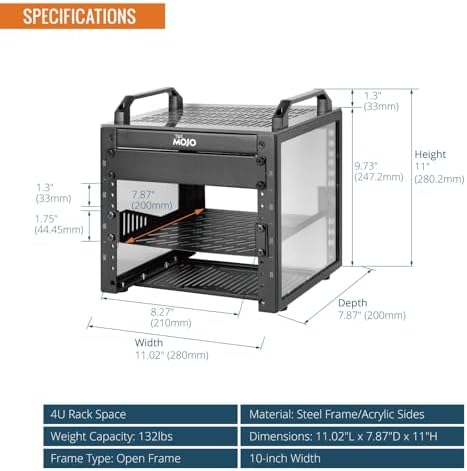 Tecmojo 4U Network Rack, 10 inch Mini Server Rack with 2 Side Translucent Panels & 2 Top Handles, 7.87 inch Deep, for 10 inch IT Equipment & A/V Devices, Black - Image 2