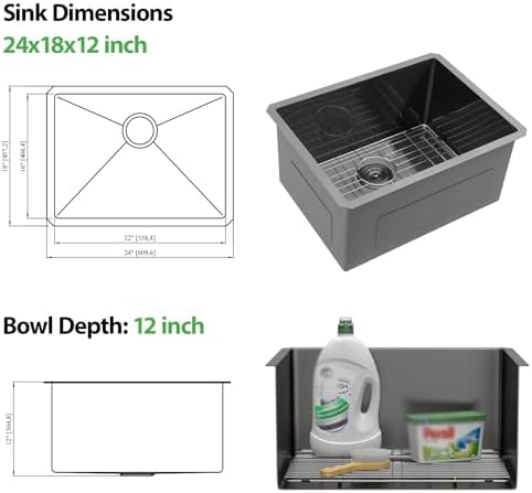 24 Inch Black Undermount Stainless Steel Laundry Sink - Image 4