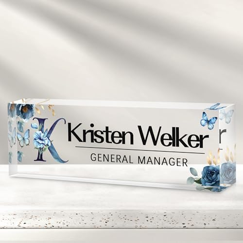 Custom Office Name Plate for Desk - Desk Name Plate Personalized Gifts for Coworkers, Boss, Employees, Teacher, Nurse - Office Desk Decor for Women Men - Employee Appreciation Gifts (Blue Butterfly) by Cryphart-CustomGiftExpert