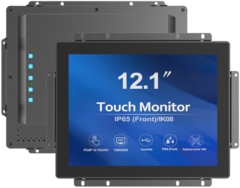 GreenTouch 12.1 Inch 1000 Nits High Brightness Display Capacitive Touchscreen Open Frame LCD Touch Screen Monitor - Front IP65 and IK08-1024 x 768 - Black by GreenTouch