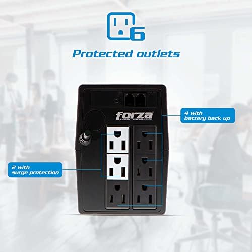 Forza UPS Battery Backup & Surge Protector 6 Outlet Battery Backup for Computer Desktop or TV 1000VA (500W) Uninterruptible Power Supply - Image 4