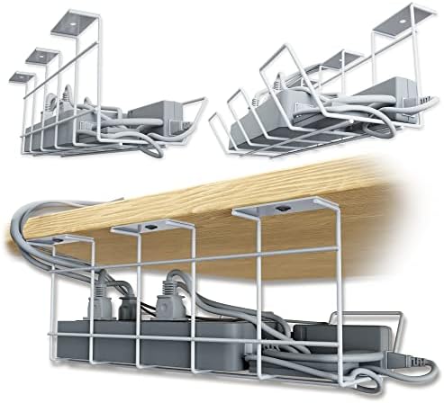 Compact Under Desk Cable Tray Organizer – Wire Management Set, White (2-Pack, 12") by ScandinavianHubCableTrays