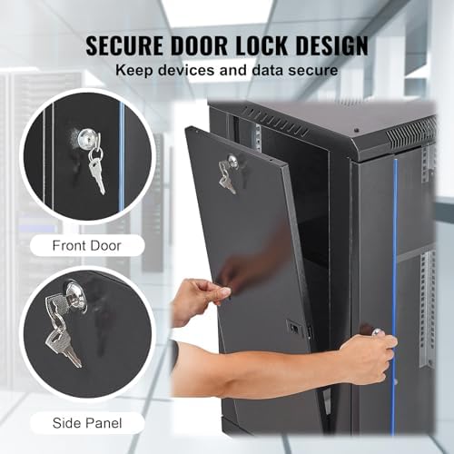 VEVOR 15U Wall Mount Network Server Cabinet, 14.8'' Deep, Server Rack Cabinet Enclosure, 500 lbs Max. Ground-Mounted Load Capacity, with Locking Glass Door Side Panels, for IT Equipment, A/V Devices - Image 5