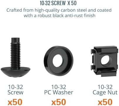 Tecmojo Rack Mount Screws Kit 50 Pack - 10-32 Rack Mount Cage Nuts, Screws and Washers, for Network Racks, Enclosures and Server Cabinets, Tapped Hole and Square Installation - Image 2