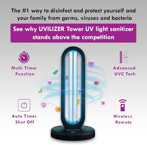 UVILIZER Tower - UV Light Sanitizer & Ultraviolet Lamp with Remote Control (UV-C Cleaner for Home, Room, Office | 38W UVC Disinfection Bulb | Kill Germs, Bacteria, Virus, Dust | USA) - Image 3