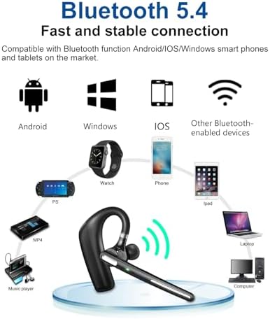 Kendir Bluetooth Headset V5.4, Wireless Bluetooth Earpiece with CVC8.0 Dual Mic Noise Cancelling 110 Hours Talktime for Cell Phone/iPhone and Android Headphones for Trucker/Driver/Business - Image 6