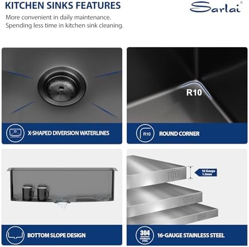 Sarlai 30 Undermount Kitchen Sink Stainless Steel Black Workstation Sink - Image 4