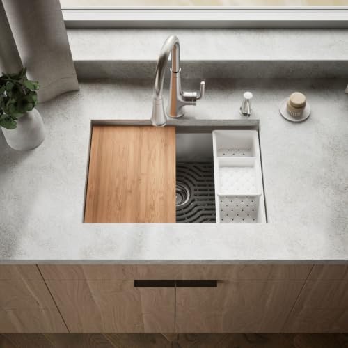 KOHLER 80086-2PC-NA Task™ 27" Top-/Undermount Workstation Stainless Steel Kitchen Sink, Includes Accessories, 2 Faucet Holes, Single Bowl Kitchen Sinks - Image 2