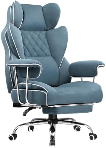 COMHOMA Big and Tall Gaming Chair with Pocket Spring Lumbar Support, Ergonomic Office Chair with Footrest, Executive Desk Chair with Outward Fixed Soft Armrests, Computer Chair with High Back, Blue by ComHoma
