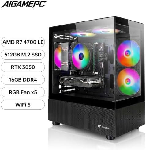 Gaming Desktop Computer, AMD R7 4700 LE,RTX 3050 6G,16GB DDR4,512GB M.2 SSD, BX3 550W 80PLUS Bronze PSU, RGB Fan x5, WiFi Ready & Windows 11 Home, Black - Image 2