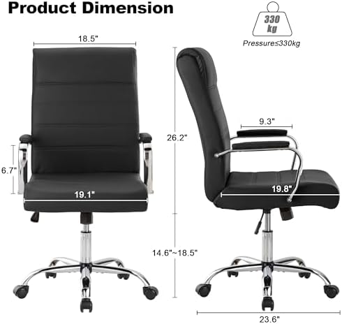 Office Desk Chair,Modern Leather Conference Room Chairs,High Back Ergonomic Home ofiice Chair,Adjustable Height Swivel Executive Computer Chair with Armrest and Padded Seat,Black - Image 3