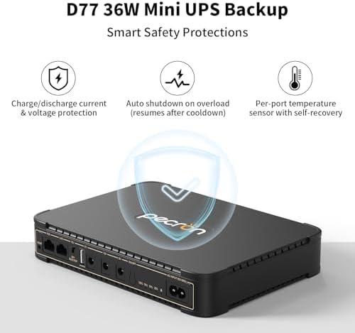 PECRON D39 DC UPS Battery Backup, 38.48Wh Small UPS for WiFi Router/Modem/Security Camera/Phone, Uninterruptible Power Supply with PoE Port, 5V/9V/12V DC5521 Port, 5V USB-A - Image 6
