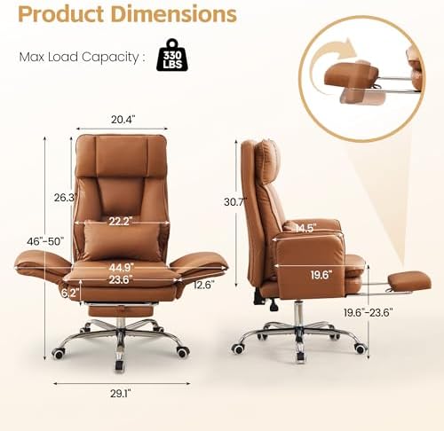 HUBSON Big and Tall Office Chair, Footrest & Flip Armrest for Pets, Brown - Image 2
