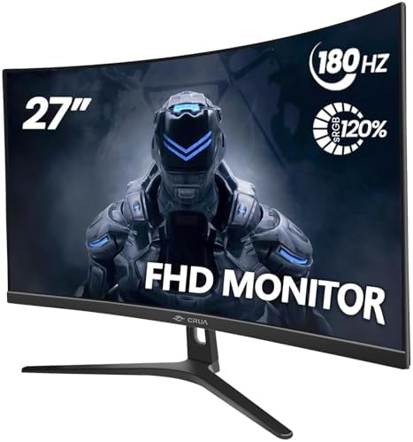 CRUA 27" FHD 1080P 180Hz Curved Gaming Monitor, 1800R, AMD FreeSync, Black by CRUA