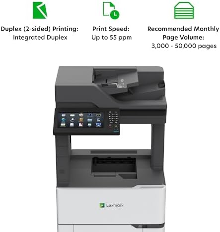 Lexmark MX822ade Monochrome Laser, Integrated Duplex (2-sided printing), 10-inch color touch screen, Energy Star, Print Speed: Up to 55 ppm, Recommended Monthly Page Volume: 3000-50000 pages (25B2000) - Image 5